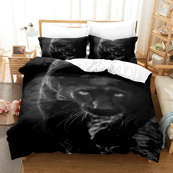 Black Panther Duvet Cover Set King Size Black Leopard Bedding Set for Kids Boys Safari Cheetah Animal Theme 2/3pcs Quilt Cover