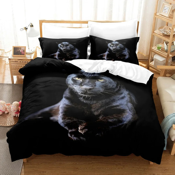 Black Panther Duvet Cover Set King Size Black Leopard Bedding Set for Kids Boys Safari Cheetah Animal Theme 2/3pcs Quilt Cover