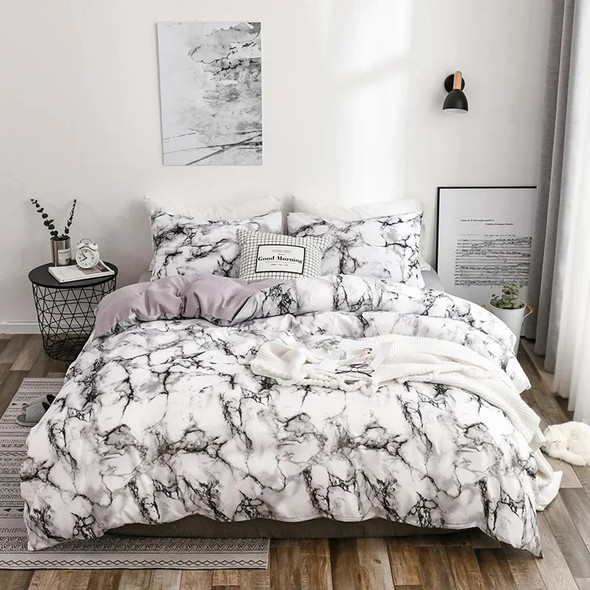 Mirco Fiber Marble Print Bedding Set Nordic Duvet Cover Set Double Bed Home Soft Comfortable Quilt Cover & 1/2pcs Pillowcases Mirco Fiber Marble Print Bedding Set Nordic Duvet Cover Set Double Bed Home Soft Comfortable Quilt Cover & 1/2pcs Pillowcases