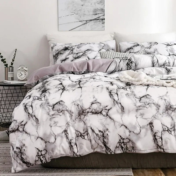 Mirco Fiber Marble Print Bedding Set Nordic Duvet Cover Set Double Bed Home Soft Comfortable Quilt Cover & 1/2pcs Pillowcases