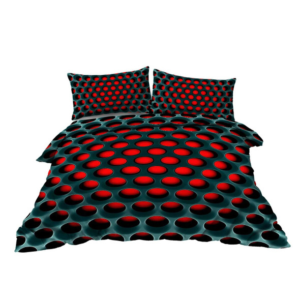 Round Hole Red Light Design Bedding Set Decorative 3 Pieces Duvet Cover with 2 Pillow Shams For Family Home Bed