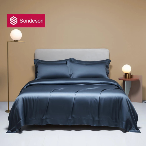 Sondeson Nature 100% Silk Bedding Set Dark Blue Duvet Cover Pillow Case Bed Sheet Quilt Cover King Queen For Deep Sleep Gift