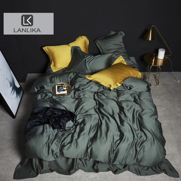 Lanlika Pure 100% Silk Green Bedding Set Beauty Double Queen King High Quality Duvet Cover Bed Linen Set Fitted Sheet Pillowcase