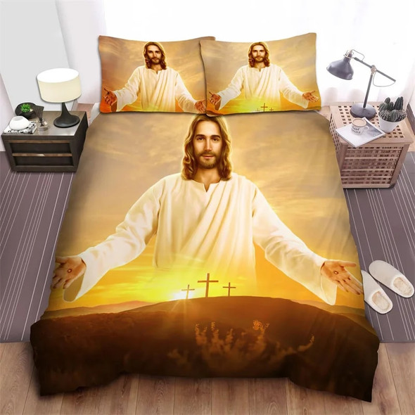 3D Jesus Duvet Cover Set Christian Sacred Jesus Polyester Bedding Set Cross Comforter Cover Suitable for Christian Jesus King