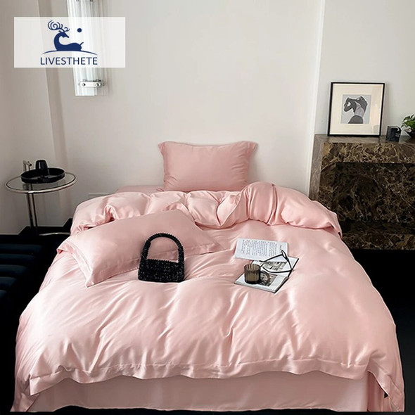 Liv-Esthete Lady Pink Pure 100% Silk Bedding Set Silky Queen King Duvet Cover Flat Sheet Pillowcase Bed Linen Set For Sleep Gift