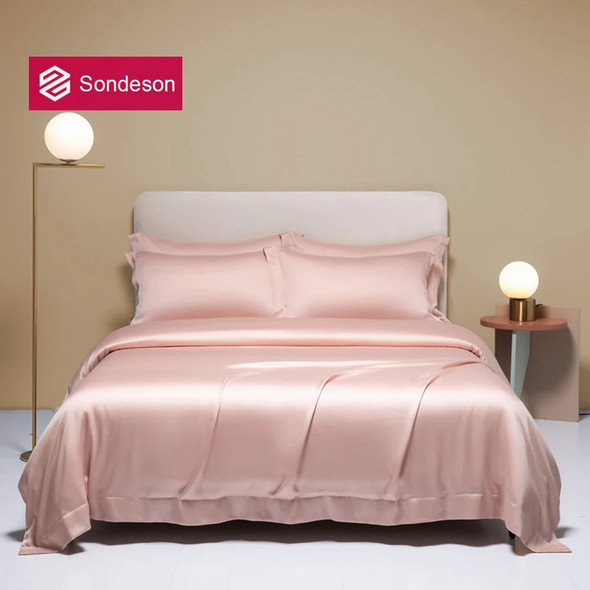 Sondeson Pure Pink 100% Silk Bedding Set Solid Color Duvet Cover Pillow Case Bed Sheet Quilt Cover Double King Queen Bed Sets