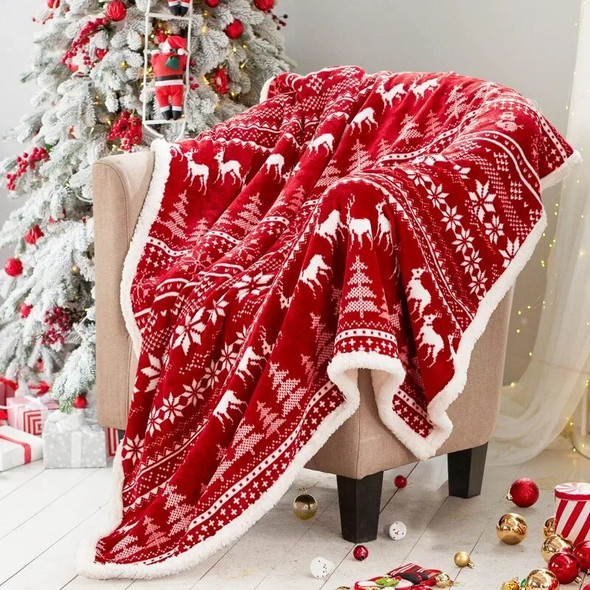 Christmas Reindeer Santa Claus Snowman Throw Blanket Double Layer Thickening Fluffy Soft Fleece Flannel Blanket Home Decor