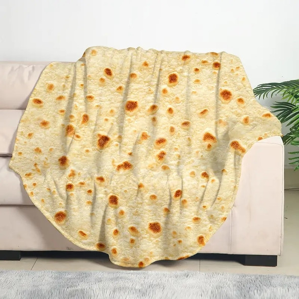 1pc Soft and Warm Mexican Tortilla Print Flannel Blanket for Couch, Sofa, Office, Bed, Camping, and Traveling