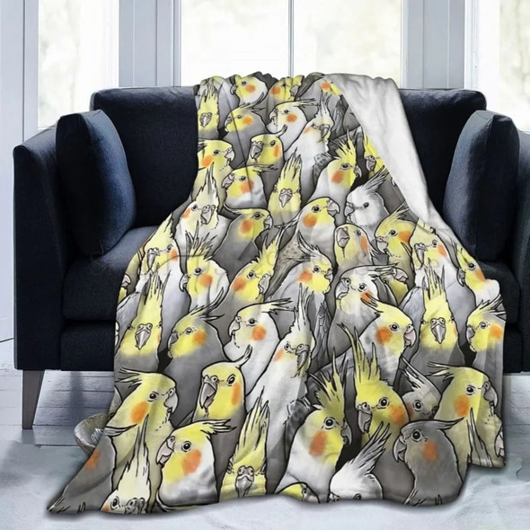 Cockatiel Flannel ,Cozy Parrot Throw Blanket All Seasons Bedding, For Bed Sofa Couch Warm Home Decor Gifts