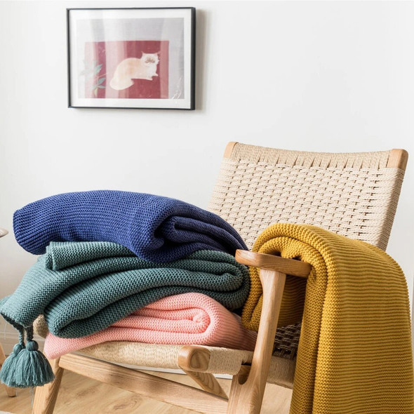 REGINA Modern Brignt Chunky Knit Blanket Warm Cozy Yellow Blue Green Pink Tassel Home Decor Beauty Office Wearable Throw Blanket