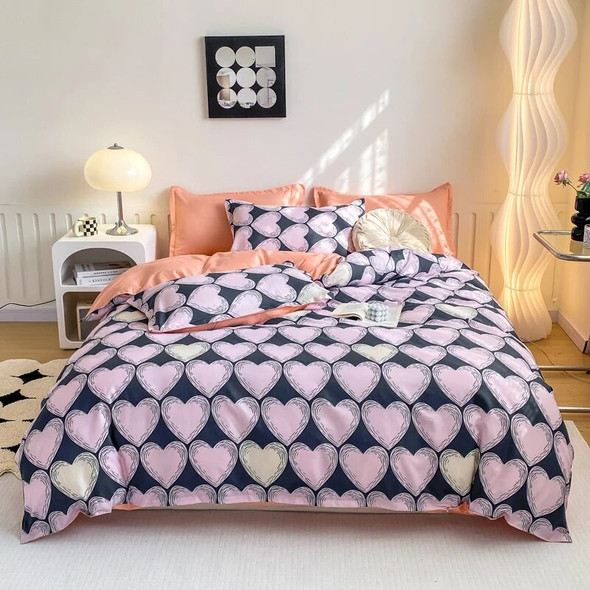 Kuup Cartoon Print Home Bedding Set Simple Fresh Comfortable Duvet Cover Set with Sheet Comforter Covers Pillowcases Bed Linen