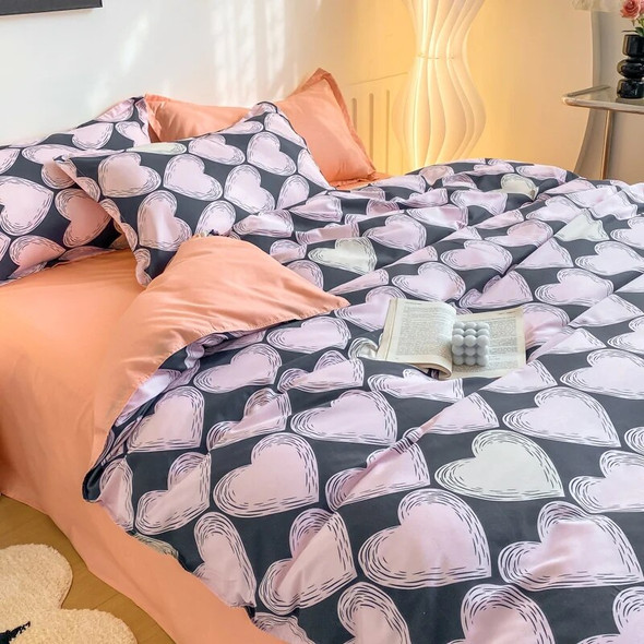 Kuup Cartoon Print Home Bedding Set Simple Fresh Comfortable Duvet Cover Set with Sheet Comforter Covers Pillowcases Bed Linen