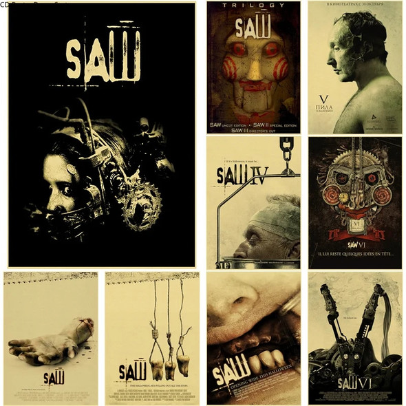 Horror Movie Saw Poster Film Retro Kraft Paper Posters DIY Vintage Home Room Bar Cafe Cinema Decor Aesthetic Art Wall Painting