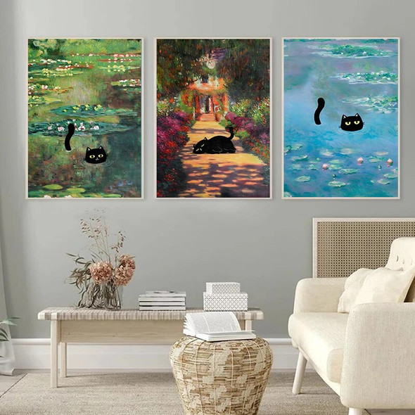 Famous Paintings Mona Lisa Starry Night With Funny Black Cat Poster Canvas Painting Sunflower Reproduction Wall Art Home Decor Famous Paintings Mona Lisa Starry Night With Funny Black Cat Poster Canvas Painting Sunflower Reproduction Wall Art Home Decor