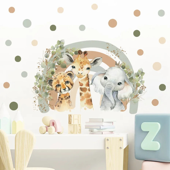 Boho Cartoon African Animal Giraffe Elephant Watercolor Wall Sticker Vinyl Baby Nursery Art Decals for Kids Room Home Decor