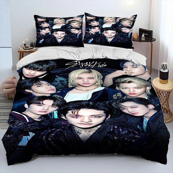 3D Stray Kids Kpop Singer Star Comforter Bedding Set,Duvet Cover Bed Set Quilt Cover Pillowcase,king Queen Size Bedding Set Kids