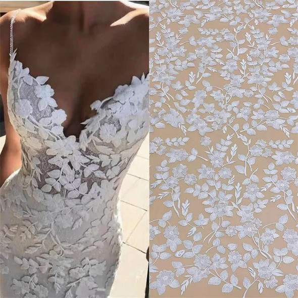 Mesh Embroidery Fabric Lace Leaves Flower Wedding Dress Bridal Lace Fabric RS4145