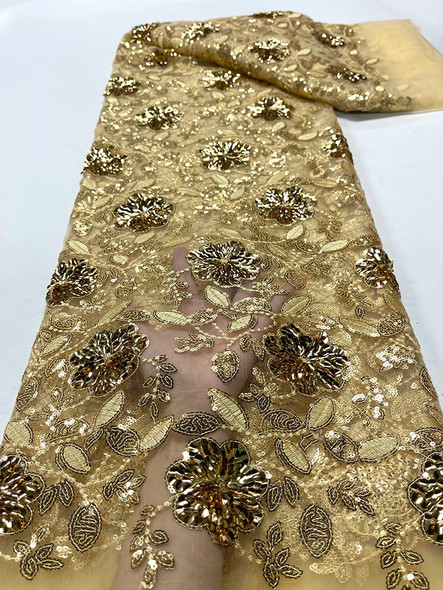 Light Gold Fabric High Quality African Lace Fabric 2024 French Net Sequin Fabric Sewing Embroider Lace Tulle Nigeria Dress 5Yard