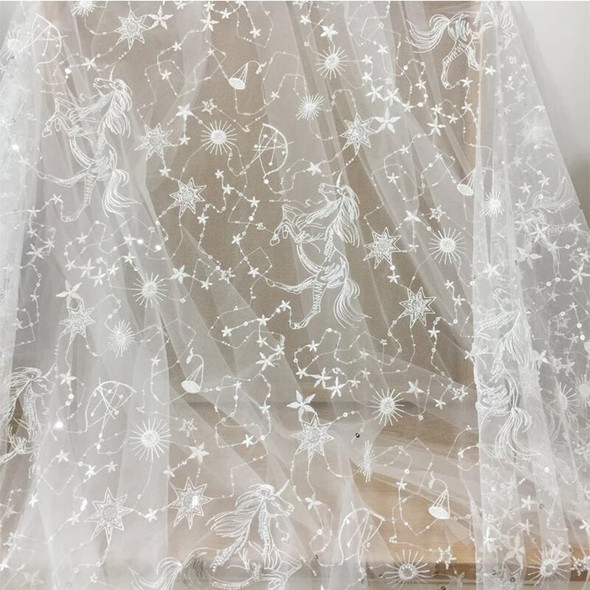 3/5/10yards Star Celestial Embroidery Sequin Lace Fabric Soft Ivory White Tulle for Sewing Dress Shirt Fashion Material