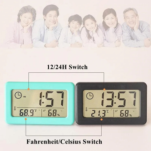 Mini Digital Clock Temperature Humidity Portable Table Clock Thermometer Hygrometer 12/24H Battery Operated LED Clock