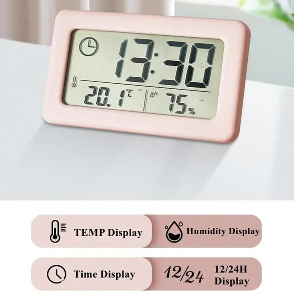 Mini Digital Clock Temperature Humidity Portable Watch Clock Thermometer Hygrometer 12/24 Hours Battery Powered Clocks Home