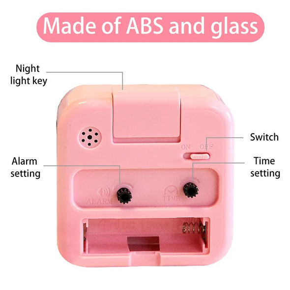 Square Analog Display Home Decor Bedroom Night Light Alarm Clock Daily Non Ticking Battery Operated Alarm Clock Small Night Lamp