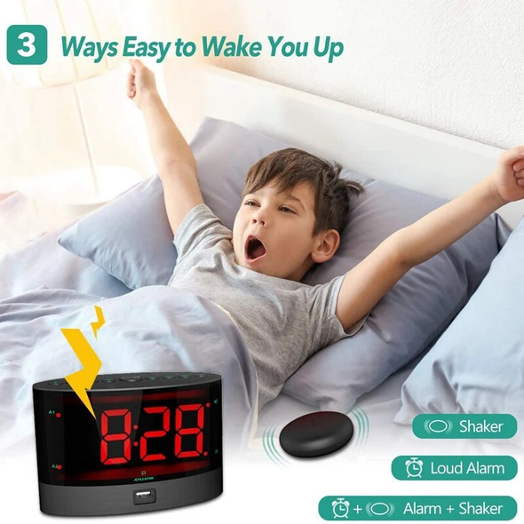 Extra Loud Alarm Clock with Wireless Bed Shaker,Vibrating Dual Alarm Clock for Heavy Sleepers, Deaf and Hearing-Impaired