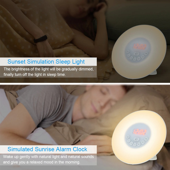 Wake Up Light Alarm Sunrise/Sunset Simulation Digital Clock with FM Radio Light Nature Sounds Snooze Function Touch Control