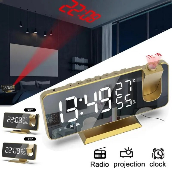 Radio LED Digital Smart Alarm Clock Watch Table Electronic Desktop Clocks USB Wake Up Clock with 180° Time Projection Snooze