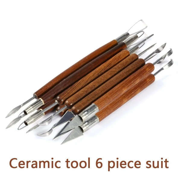 6PCS Sculpting Tool Pottery Wood Handle Set Wax Carving Sculpt Smoothing Polymer Shapers Pottery Clay Ceramic Tool Accessories