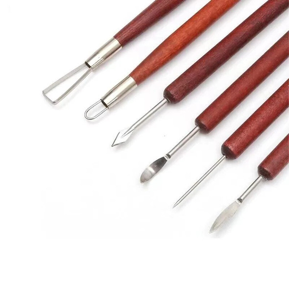 6PCS Sculpting Tool Pottery Wood Handle Set Wax Carving Sculpt Smoothing Polymer Shapers Pottery Clay Ceramic Tool Accessories
