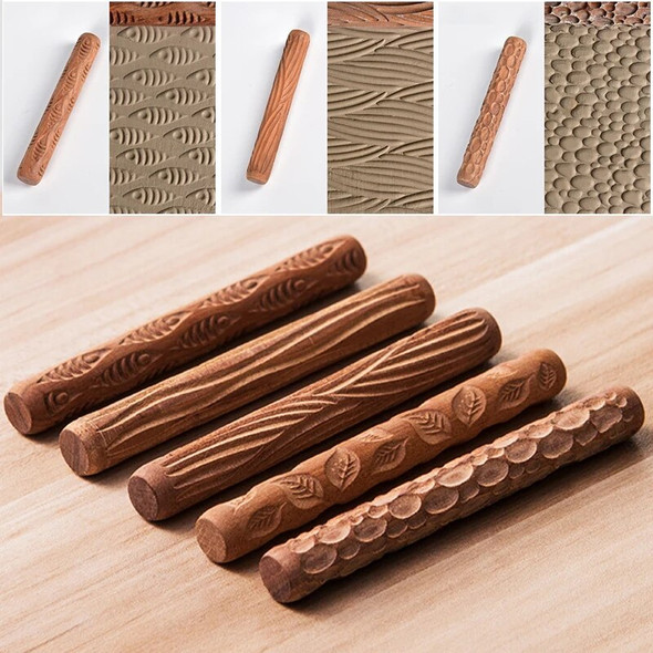 Ceramic Tool Wood Carving Pottery Wood Texture Mud Roller Embossed Rod Mud Roll DIY Sculpture Modeling Clay Mold Craft Tool