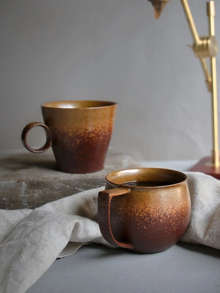 Espresso Drip Coffee Cup Ceramic Tea Mug 260cc Retro Style Brown Pigmented Pottery High Quality Material Handmade Drinkware