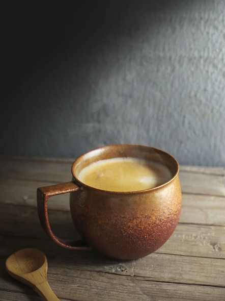 Espresso Drip Coffee Cup Ceramic Tea Mug 260cc Retro Style Brown Pigmented Pottery High Quality Material Handmade Drinkware
