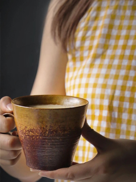 Espresso Drip Coffee Cup Ceramic Tea Mug 260cc Retro Style Brown Pigmented Pottery High Quality Material Handmade Drinkware