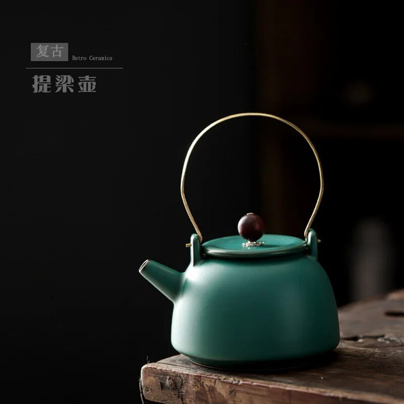 Japanese-style teapot household small ring handle teapot ceramic kung fu tea set filter single pot retro pottery tea single pot
