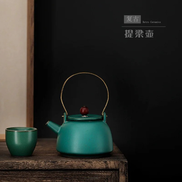 Japanese-style teapot household small ring handle teapot ceramic kung fu tea set filter single pot retro pottery tea single pot