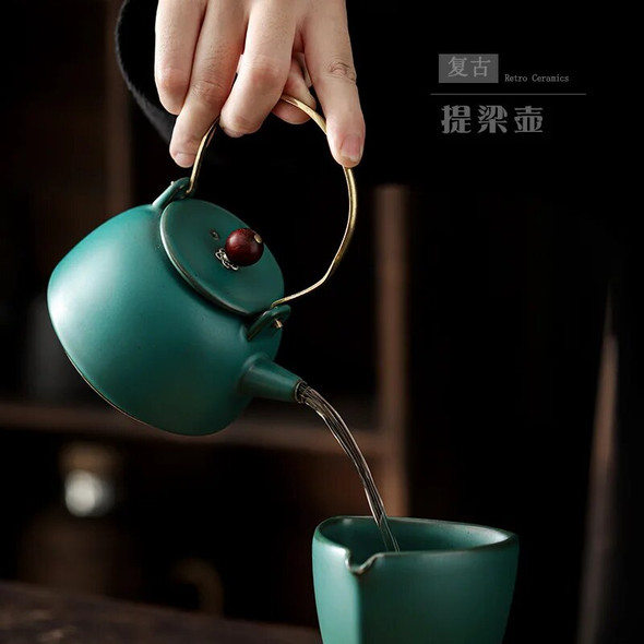 Japanese-style teapot household small ring handle teapot ceramic kung fu tea set filter single pot retro pottery tea single pot