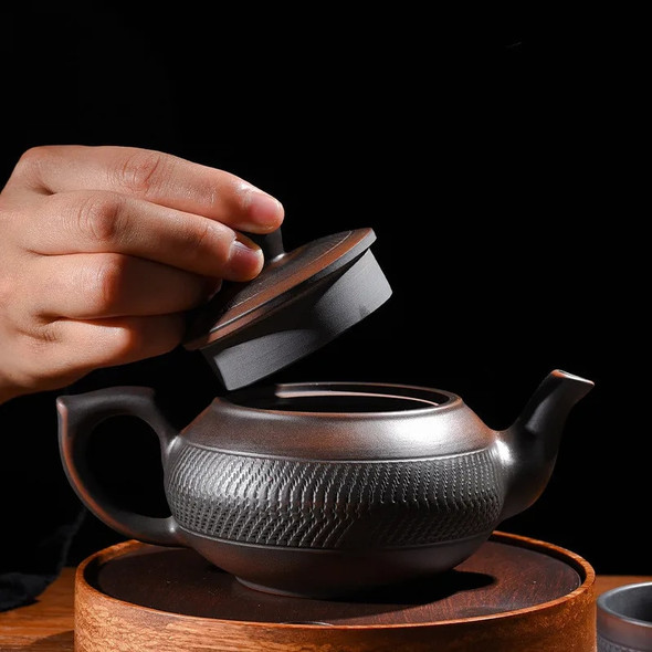 Retro High-end Purple Pottery Teapot Ceramic Household Purple Clay Single Pot Kung Fu Tea Set Jump Knife Pure Handmade Teapot