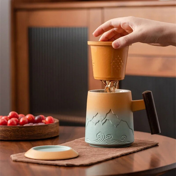 LUWU Ceramic Tea Cup with Lid Pottery Coffee Tea Mug Tea Drinkware 400ml