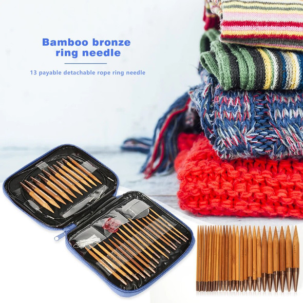 Bamboo Circular Knitting Needles Set Interchangeable Crochet Hooks Weaving Yarn Knitting Craft Tools Accessories Kit Needle