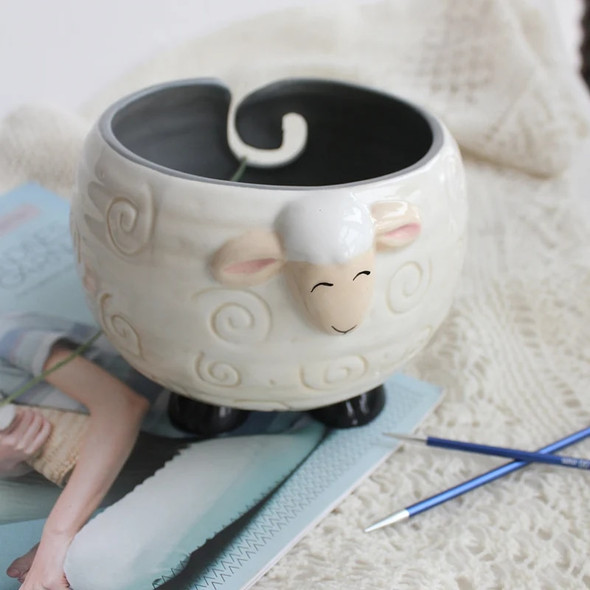 Sheep Ceramic Yarn Bowl Knitting Yarn Ball Holder Handmade Craft Knitting Bowl Storge Crocheting Accessories and Supplies