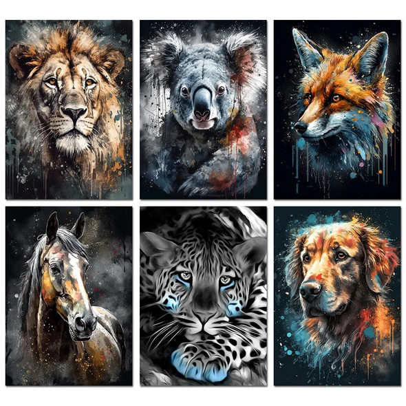 5D DIY Diamond Painting Animals Lion Koala Tiger Cross Stitch Kit Full Drill Round Embroidery Mosaic Art Picture of Rhinestones