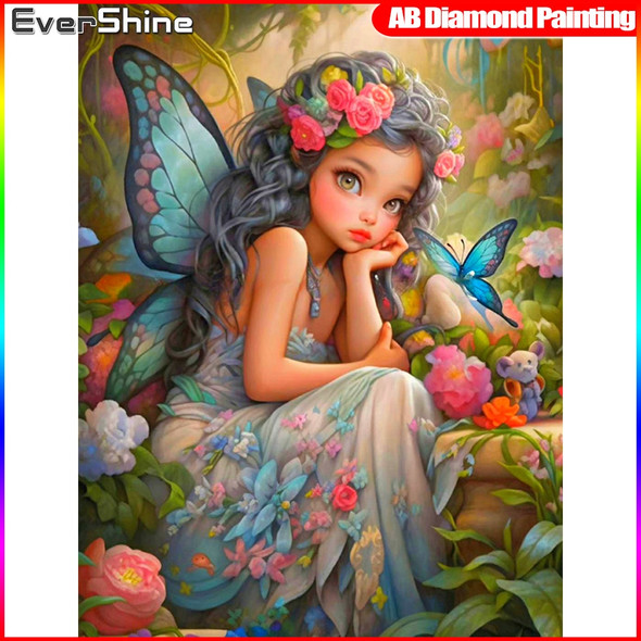 Evershine AB Drill Diamond Embroidery Portrait Picture Set DIY Diamond Mosaic Elfe New Arrival Butterfly Painting Wall Art