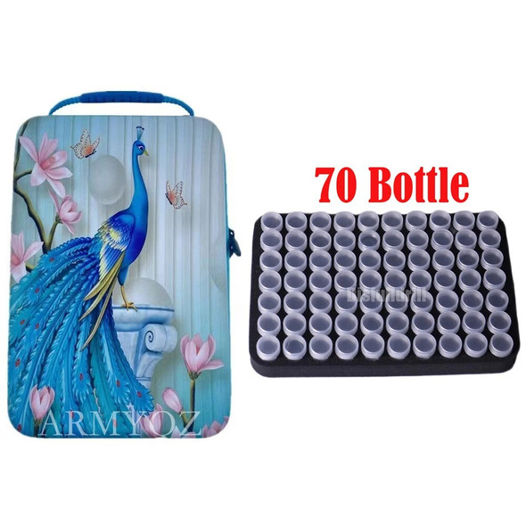 70 Round Bottles Diamond Painting Storage Box 5D Bead Embroidery Carry Case Tools Rhinestone Container Accessories peacock Bag