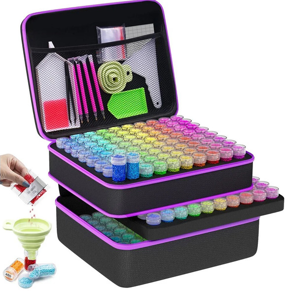 ARTDOT 5D DIY Diamond Painting Storage Boxes, 240 Slots Bead Storage Container with 5D Diamond Art Accessories and Tools Kits