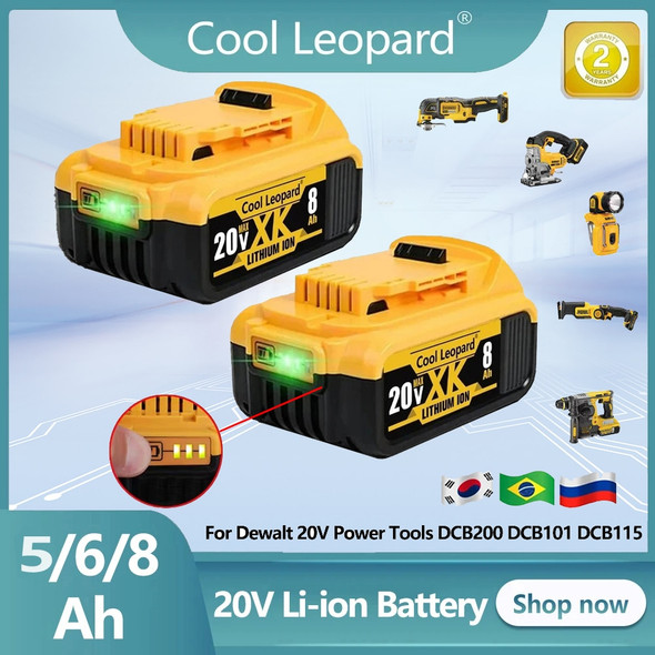 DCB200 Battery Compatible 20V 5/6/8.0Ah Replacement Li-ion Battery with Charger For DeWalt DCB205 DCB204-2 DCB206 Power Tools