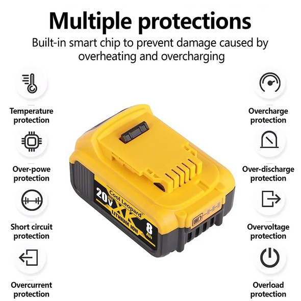 DCB200 Battery Compatible 20V 5/6/8.0Ah Replacement Li-ion Battery with Charger For DeWalt DCB205 DCB204-2 DCB206 Power Tools DCB200 Battery Compatible 20V 5/6/8.0Ah Replacement Li-ion Battery with Charger For DeWalt DCB205 DCB204-2 DCB206 Power Tools