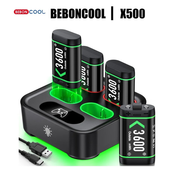 BEBONCOOL X500 RGB Battery Charger With 4×3600 mWh Batteris For XBOX ONE S/X and Serise X/S Rechargable Batteris For XBOX BEBONCOOL X500 RGB Battery Charger With 4×3600 mWh Batteris For XBOX ONE S/X and Serise X/S Rechargable Batteris For XBOX