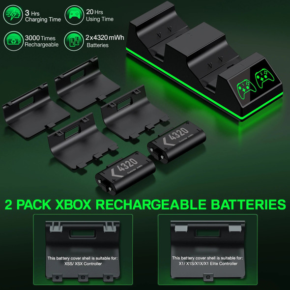 BEBONCOOL S05 RGB Battery Charger With 2×4320 mWh Batteris For XBOX ONE S/X and Serise X/S Rechargable Batteris For XBOX BEBONCOOL S05 RGB Battery Charger With 2×4320 mWh Batteris For XBOX ONE S/X and Serise X/S Rechargable Batteris For XBOX